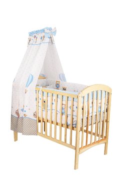 Lenjerie cu baldachin, 6 piese, bufnite mari, albastre, 120x60 cm