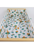 Lenjerie cu baldachin, 6 piese, bumbac, animalute in jungla, 120x60 cm, multicolor