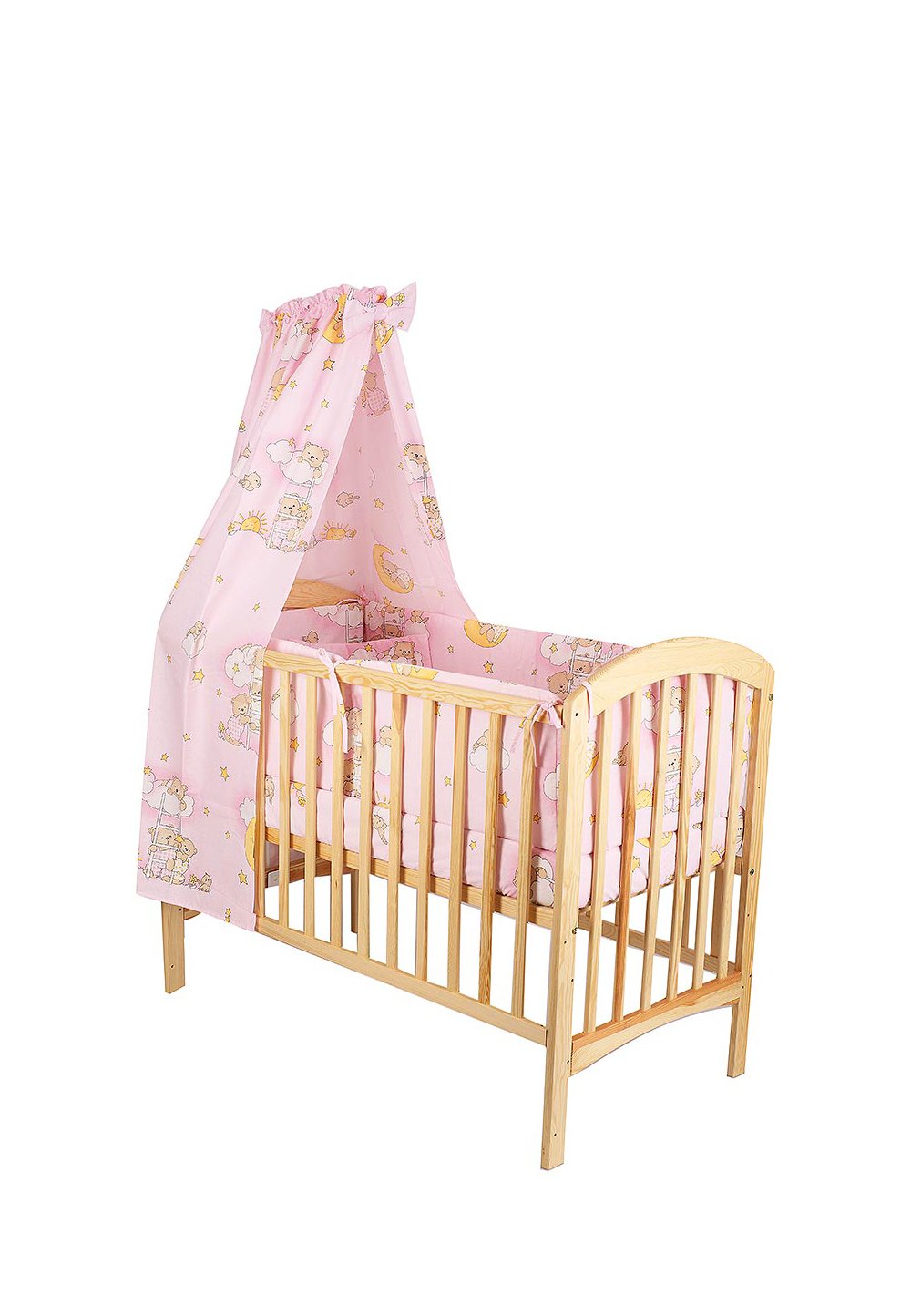 Lenjerie cu baldachin, 6 piese, ursuletul somnoros, roz 120x60 cm