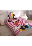 Lenjerie de pat cu dungi roz, Minnie Mouse, Lol, 160x200 cm