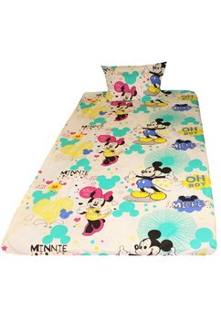 Lenjerie de pat 3 piese, Minnie si Mickey, crem, 160 x 200 cm