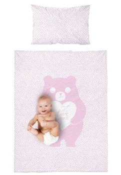 Lenjerie pat, bambus, I love you teddy, roz, 100x135cm