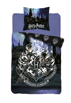 Lenjerie pat bumbac, Harry Potter, Hogwart, neagra, 140x200 cm