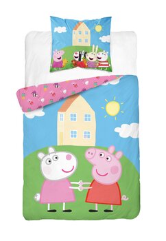 Lenjerie pat bumbac, Peppa Pig si George, multicolora, 140x200 cm