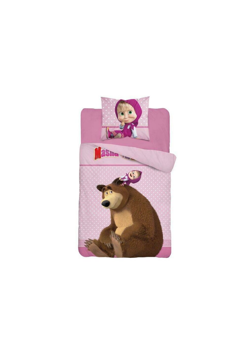 Lenjerie pat, Masha si Ursul, roz,160×200 cm Copii