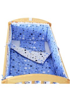 Lenjerie patut, 5 piese, 2 fete, stelutele albastre, 140 x 70 cm