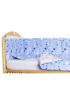 Lenjerie patut, 5 piese, 2 fete, stelutele albastre, 140 x 70 cm