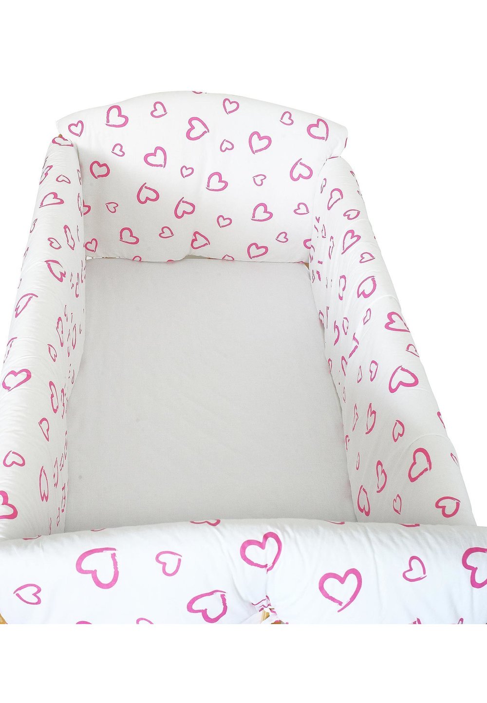 Lenjerie patut 7 piese, Maxi, inimioare roz, 120x60 cm