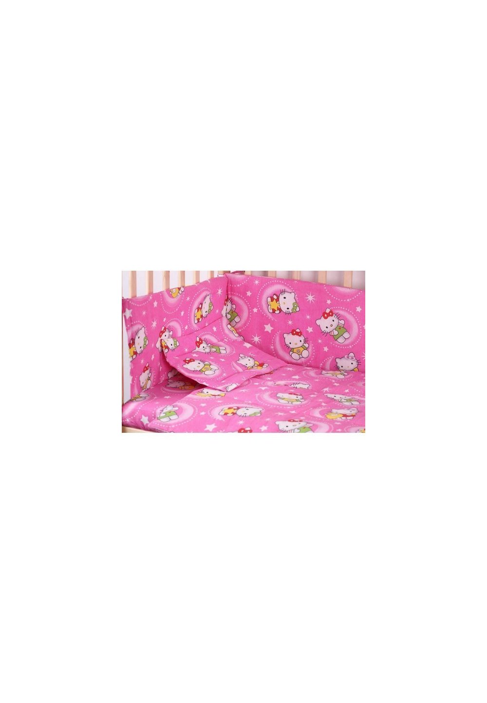Lenjerie patut bumbac, Hello Kitty, roz, 5 piese 140x70cm