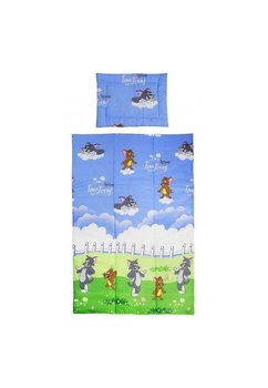 Lenjerie patut bumbac Tom si Jery,albastru,5 piese, 140x70cm