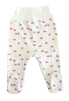 Pantalon cu botosi, alb cu labute roz
