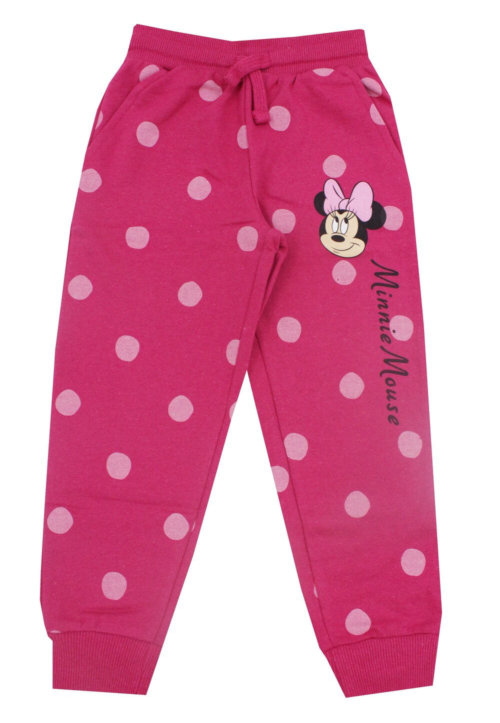 Pantaloni trening, bumbac, Minnie Mouse, roz cu buline