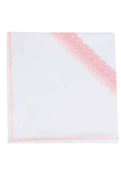 Panza mir, bumbac, alb cu danteluta roz, 80x80 cm