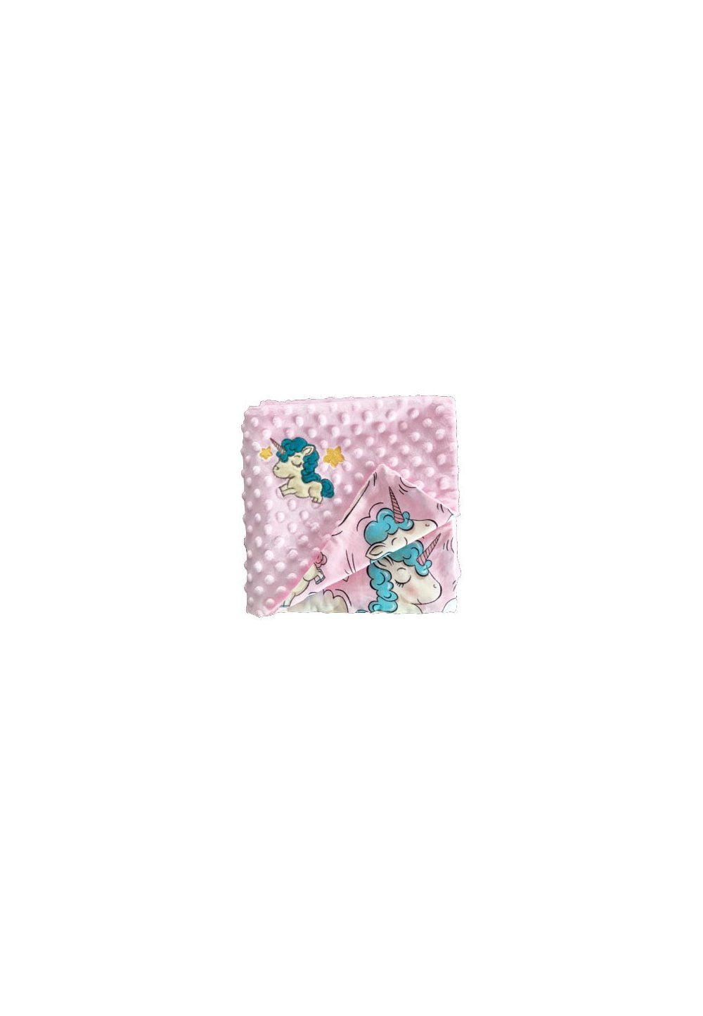 Paturica 2 fete, Minky, roz cu unicorn, 80x100cm imagine