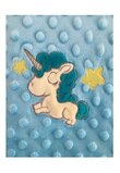 Paturica 2 fete, Minky, turcoaz cu unicorn, 80x100cm