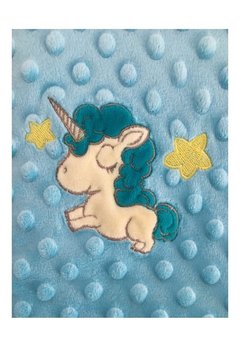 Paturica 2 fete, Minky, turcoaz cu unicorn, 80x100cm
