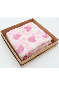 Paturica din plus, poliester, Hearts, roz, 75 x 90 cm