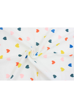 Paturica muselina, Maxi, Colorful hearts, alb, 100 x 135 cm