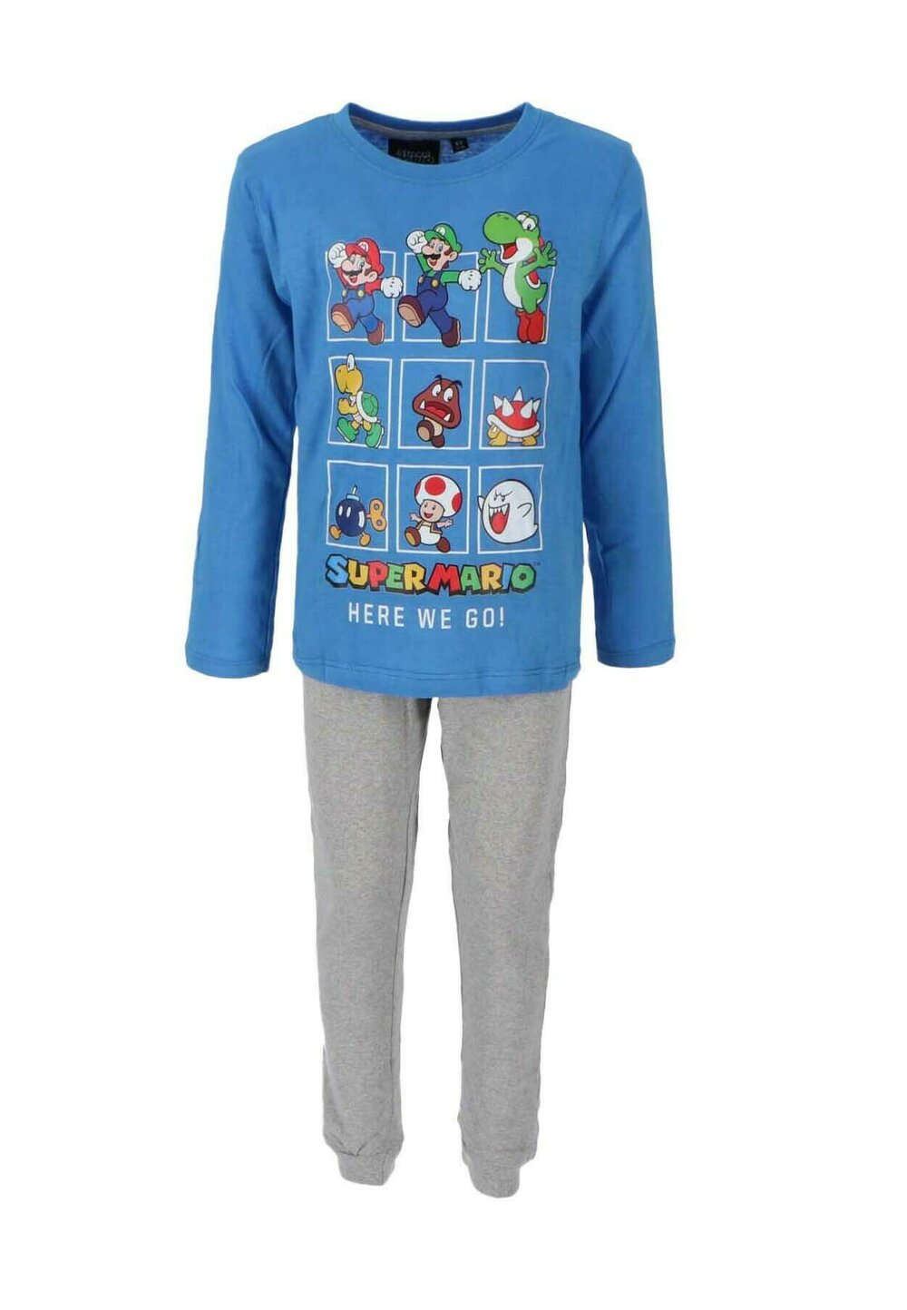 Pijama baieti, maneca lunga, bumbac, Super Mario Go, albastru albastru