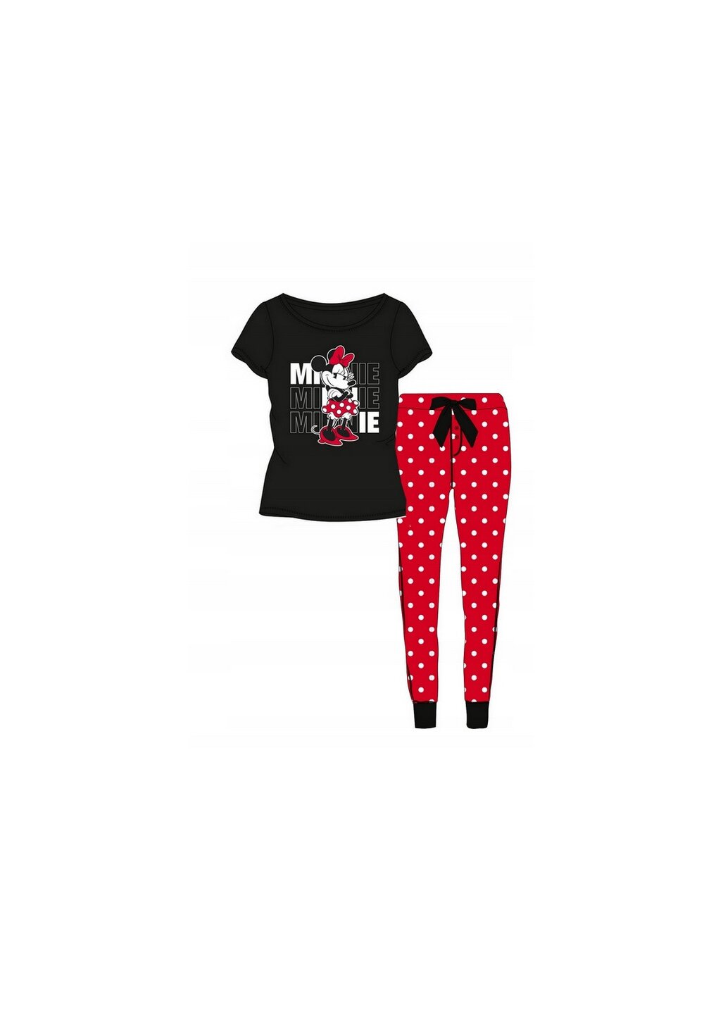 Pijama femei, ML, bumbac, Minnie, negru cu rosu