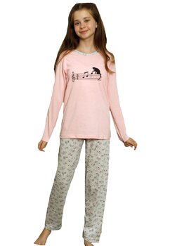 Pijama maneca lunga, bumbac, Cristina, roz
