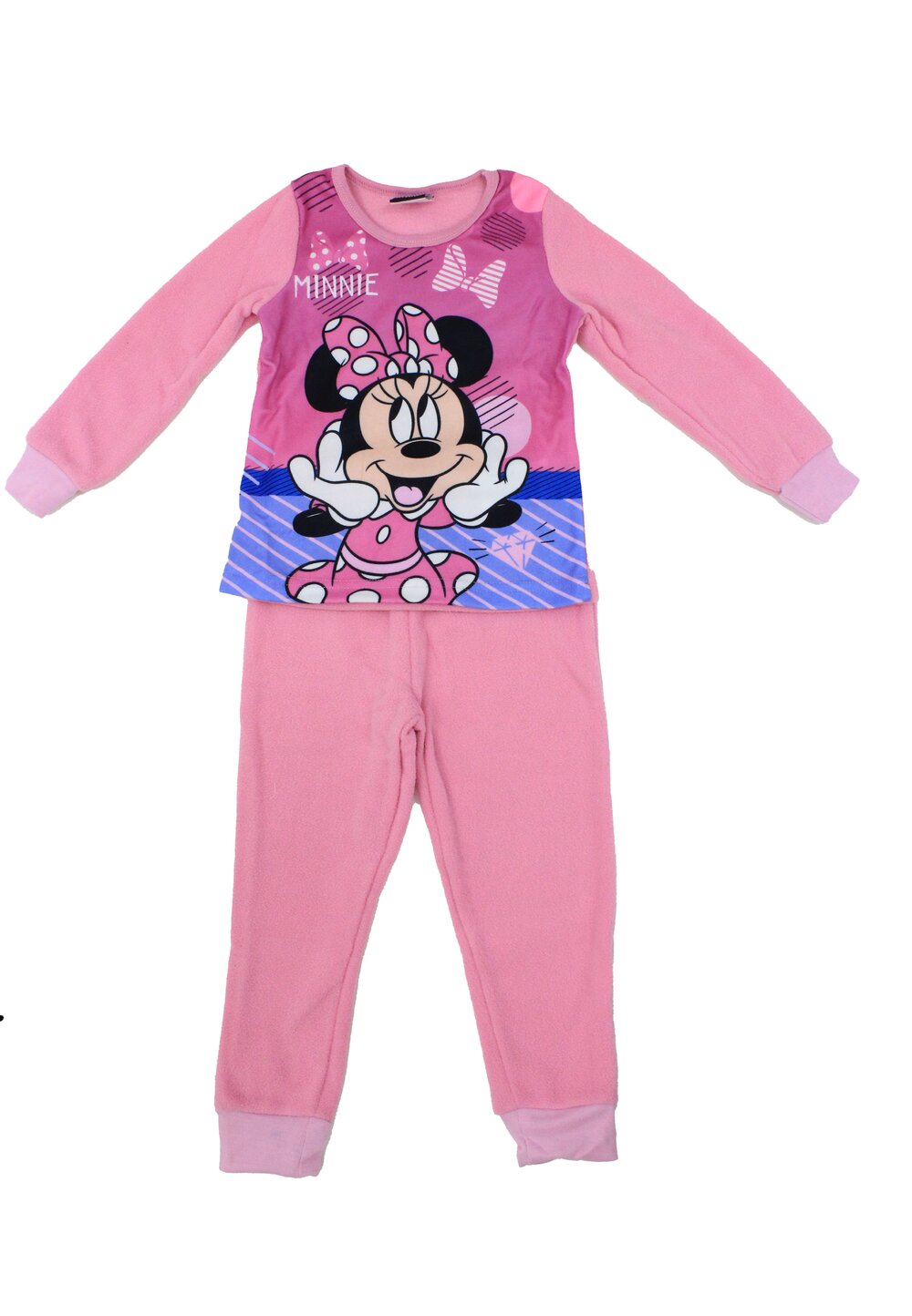 Pijama maneca lunga, din plus, Minnie Mouse cu fundita, roz baieti