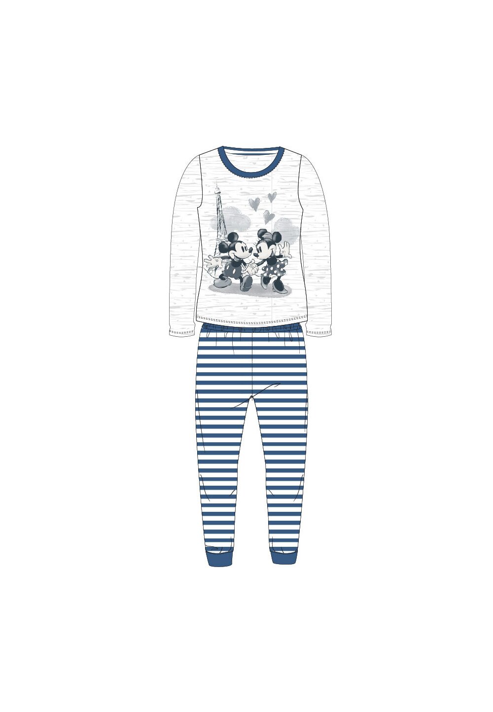 Pijama ML, 98%bumbac, cu imprimeu, Minnie si Mickey in Paris, bleumarin 98%bumbac