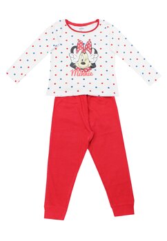 Pijama ML, bumbac, cu imprimeu, alba cu buline, pantaloni rosii