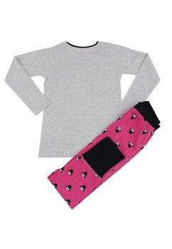 Pijama ML, bumbac, cu imprimeu, Minnie, gri cu pantaloni roz