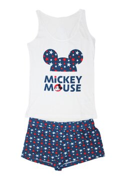 Pijama vara, Mickey Mouse, alb cu stelute