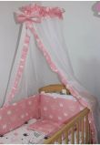 Lenjerie 2 fete, 6 piese, coronite Princess roz, cu baldachin, 140 x 70 cm