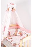 Lenjerie cu baldachin, 6 piese, bufnite mari, roz 120x60cm