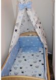 Lenjerie cu baldachin, 6 piese, coronite Prince albastru, 120 x 60 cm