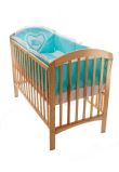 Lenjerie patut, 5 piese, turcoaz cu buline albe, coronite, 120x60 cm