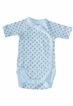 Body maneca scurta, alb cu ancore