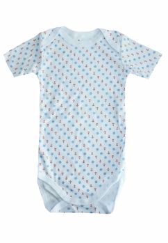 Body maneca scurta, alb cu ancore