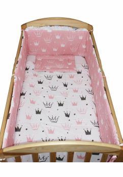 Lenjerie 5 piese, 2 fete, coronite Princess roz, 120 x 60 cm