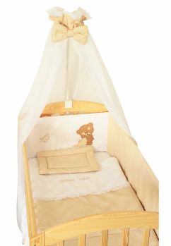 Lenjerie cu baldachin, 6 piese, Little bear, crem, 120 x 60 cm