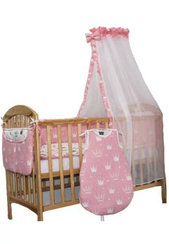 Lenjerie cu baldachin, 8 piese, Princess roz, 120 x 60 cm