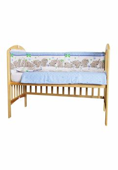 Lenjerie patut, 4 piese, Elenfant albastru sir, 120 x 60 cm
