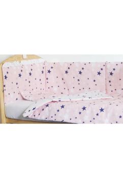 Lenjerie patut, 5 piese, 2 fete, stelutele roz, 140 x 70 cm