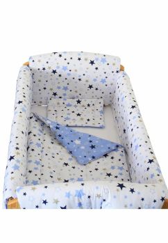 Lenjerie patut 7 piese, Maxi, 2 fete, stelutele albastre, 120 x 60 cm