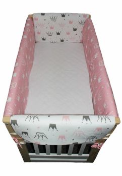 Lenjerie patut 7 piese, Maxi, doua fete, coronite roz,120x60cm