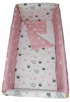 Lenjerie patut 7 piese, Maxi, doua fete, coronite roz,120x60cm