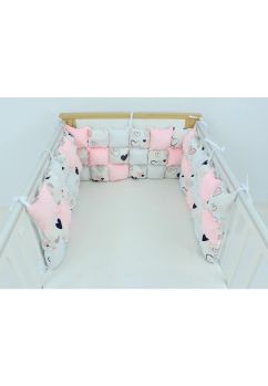 Set 3 aparatori pufoase, minky si bumbac, Inimioare roz, 30 x 60 cm, multicolor