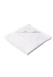 Prosop baie cu gluga, bumbac, alb cu blulinute roz, 75x75cm