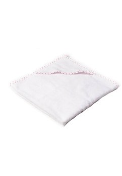 Prosop baie cu gluga, bumbac, alb cu blulinute roz, 75x75cm