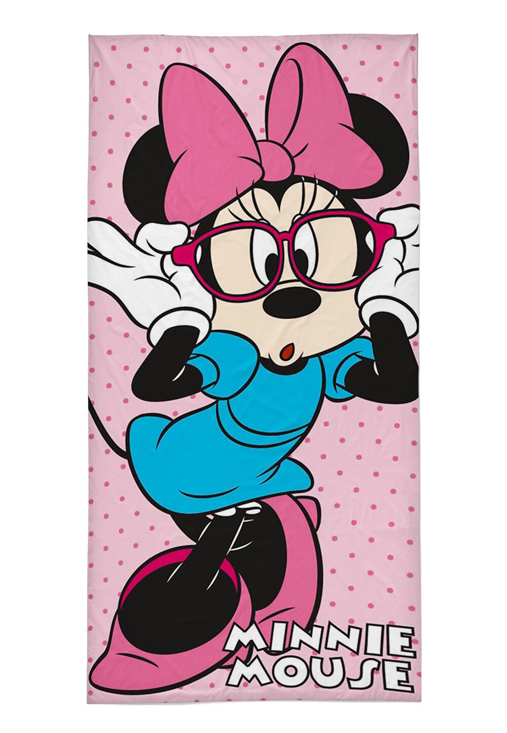 Prosop bumbac, Minnie Mouse cu ochelari, multicolor, 140×70 cm 140x70