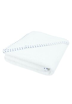 Prosop cu gluga, bumbac, alb cu buline blueumarin, 75 x 75 cm