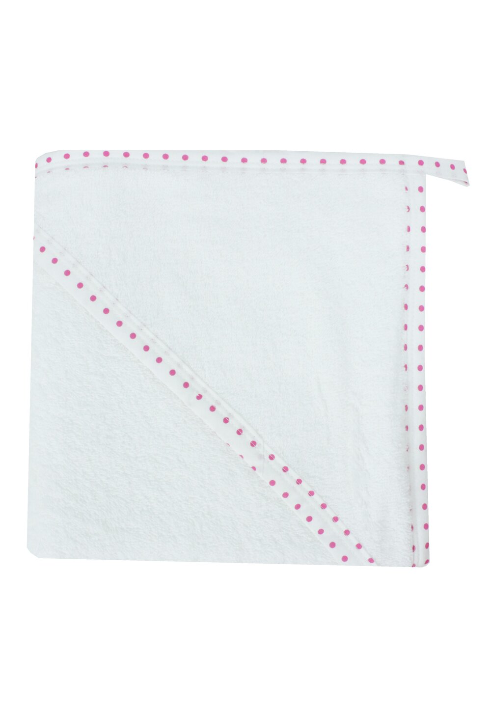 Prosop cu gluga, bumbac, alb cu buline roz, 75 x 75 cm alb